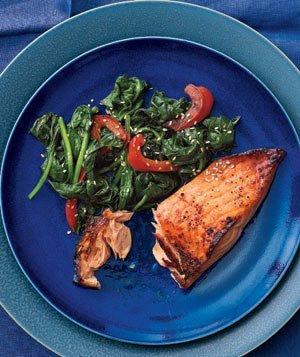 Honey-Soy Glazed Salmon With Spinach and Peppers