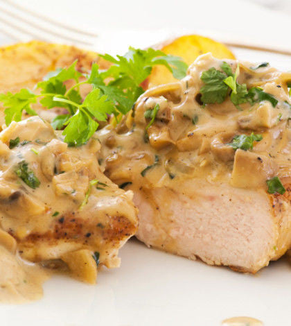 Creamy Mushroom Chicken with Rosemary Sweet Potatoes